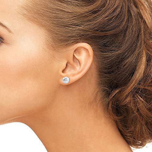 THE PEARL SOURCE 14K Gold 8-9mm Button White Freshwater Cultured Pearl Stud Earrings for Women