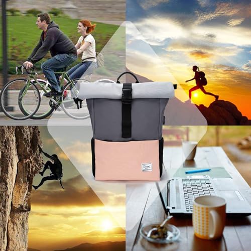 MoFut Rucksack Damen Groß Schulrucksack viele Fächer mit 15,6' Laptopfach, Unisex Rolltop Rucksack Wasserdicht, Lässiger Backpack Schule Freizeit Uni Arbeit Wandern.