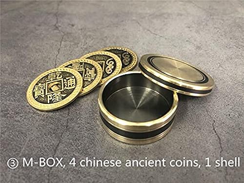 Boîte Okito Avec Pièces Chinoises - Tour De Magie Mentalisme - Accessoire Magicien - Laiton Poli - 4 Pièces Incluses