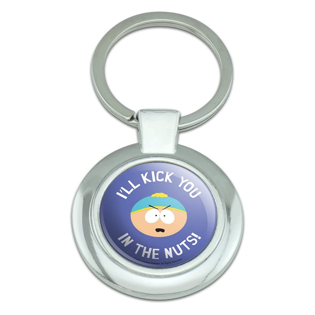 GRAPHICS & MORE South Park Cartman Kick You in the Nuts Keychain Classy Round Chrome Plated Metal