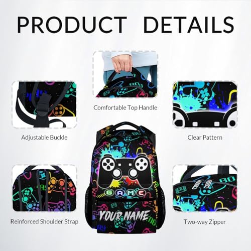 UNIKITTY Custom Backpack for Boys - Personalized Backpack with Lunch Box and Pencil Case - Gamer Bookbag for Middle School - 17 Inch Schoolbag for Kindergarten Elementary4