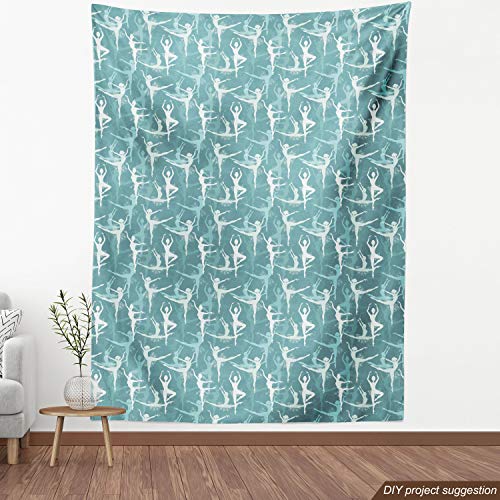Image of Ambesonne Classic Fabric by The Yard, Dancing Silhouette of Ballerinas Woman Body Performing Dancers Modern Art Deco, Decorative Fabric for Upholstery and Home Accents, 2 Yards, Seafoam Teal