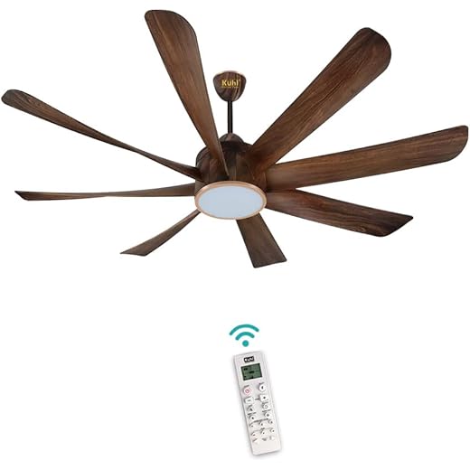 KUHL Platin D8 1200mm Stylish Power Saving BLDC Ceiling Fan with Remote | Down Light | 29W | 5 Star | High Air Flow | Low Noise | IoT ? Operate via Mobile & Alexa | Reverse Mode | Teak