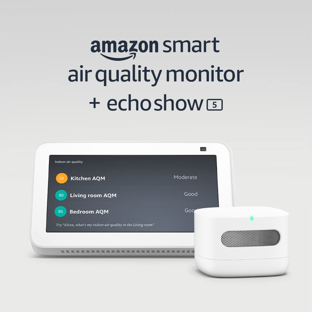 Amazon Smart Air Quality Monitor with Echo Show 5 (2nd Gen, 2021 release) - Glacier White