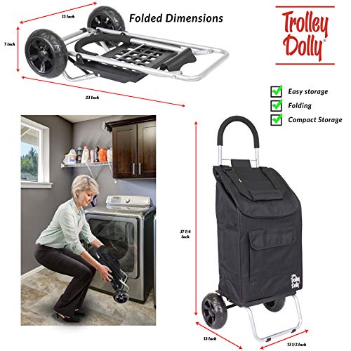 Image of dbest products Trolley Dolly Black Foldable Shopping cart for Groceries with Wheels and Removable Bag and Rolling Personal Handtruck Standard