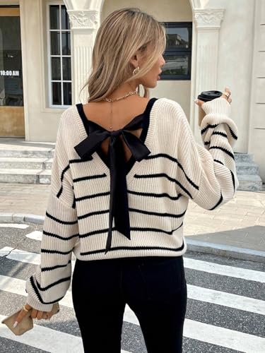 Image of ZAFUL Women's Cropped Sweater V-Neck Long Sleeve Pullover Jumper Knit Top