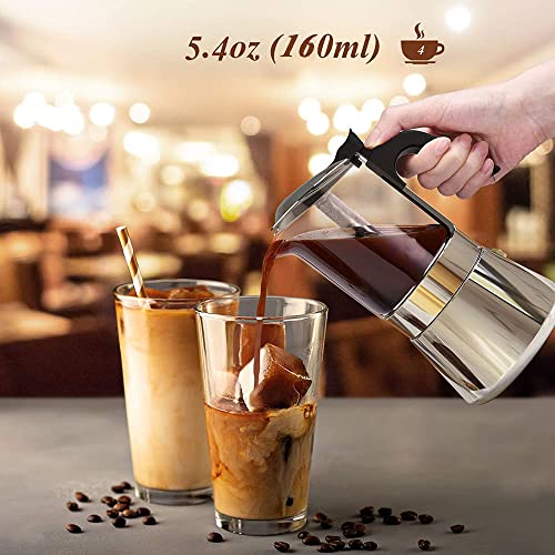 Máquina De Café Expresso Com Tampo De Vidro De Cristal E Fogão De Aço Inoxidável, Cafeteira Italiana
