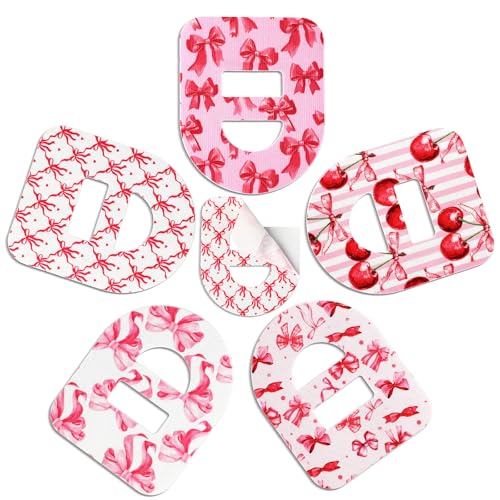 Geiserailie 30 Pcs Adhesive Patch Compatible with Omnipod 5 Pink Bow Pre-Cut No Glue in the Center Sensor Cover for Continuous Glucose Monitor Long Fixation Flexible Breathable