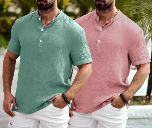 Image of Zombom Men's Polycotton Solid Short Kurta | Regular Fit | Half Sleeve | Mandarin Collar | Lightweight Casual Wear for Daily, Summer Comfort & Smart Look