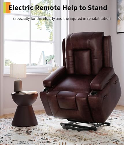 Image of Garvee Oversized Power Lift Recliner Chair - Heat and Massage, PU Leather Electric Lift Recliner for Elderly & Mobility Impaired, Adjustable Back and Legs, Heavy Duty Lift Chair for Seniors