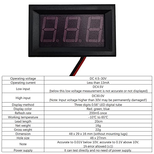 Image of 0.56 Inch Two-Wire Digital Voltage Display 3 Bits DC 4.5-30V LED Voltmeter Waterproof Display Voltage Tester Meter with Plastic Shell (Blue, 8 Pack)