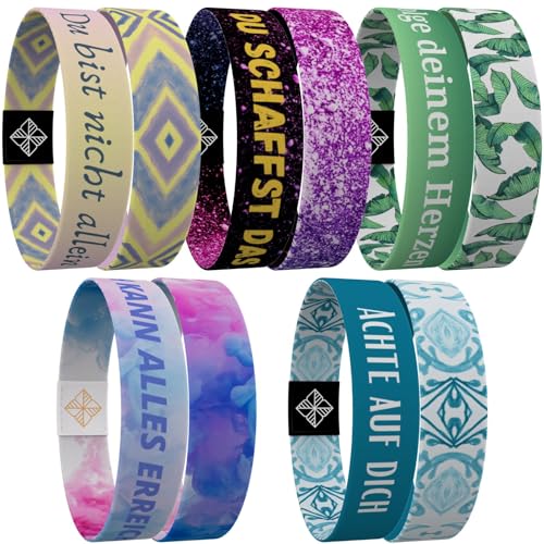 juma - glaubensband | 5er Sets - Verschiedene Größen | Freundschafts-, Energie- & Motivations-Armbänder, Aus Stoff, Inspirierende Glücksbringer (M - 17 cm, 5er Set Positive Energie)