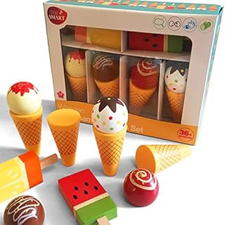 Wooden Ice Cream Set - Ice Cream Cones and Ice Lollies Pretend Play Food Toys, Magnetic Swappable Pieces for Ice Creams; Perfect for an Ice Cream Shop and Kids Wooden Play Food Role Play for Toddlers