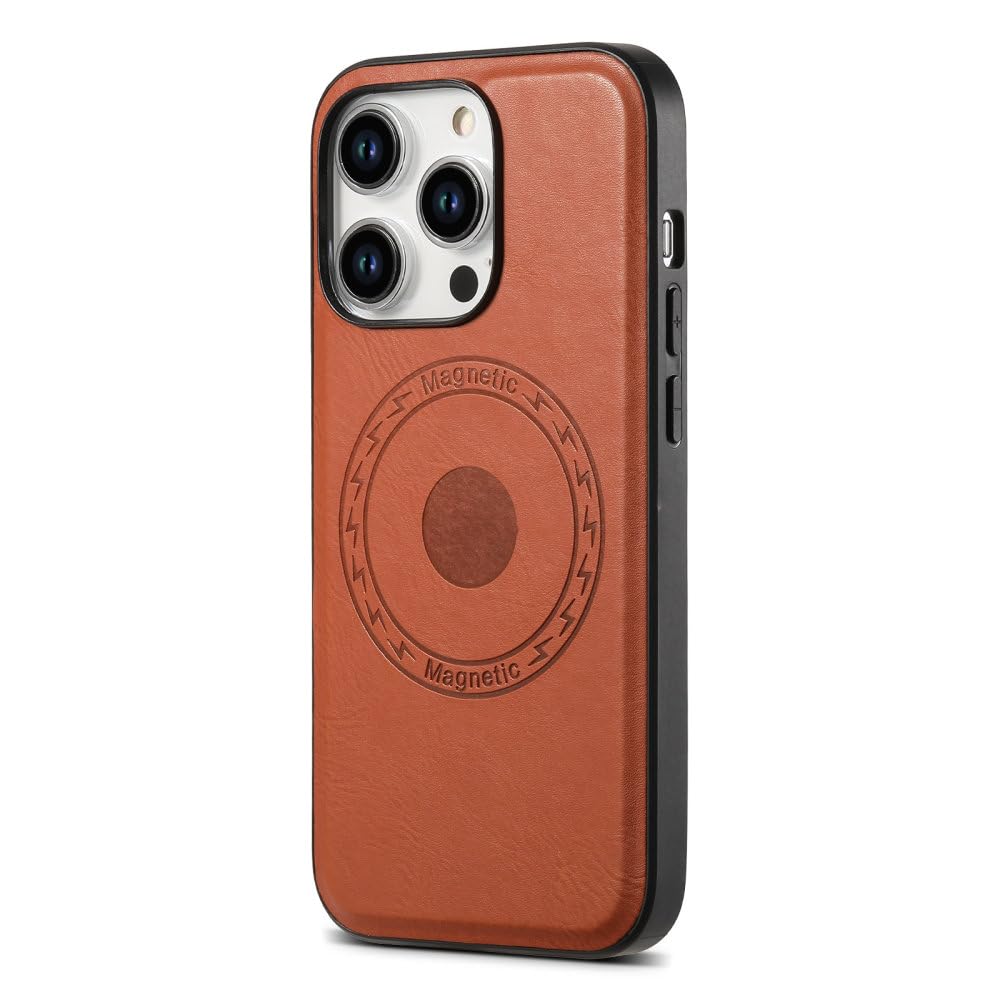 Étui iPhone 15 en cuir Magsafe ENILSA coque marron pour charge sans fil