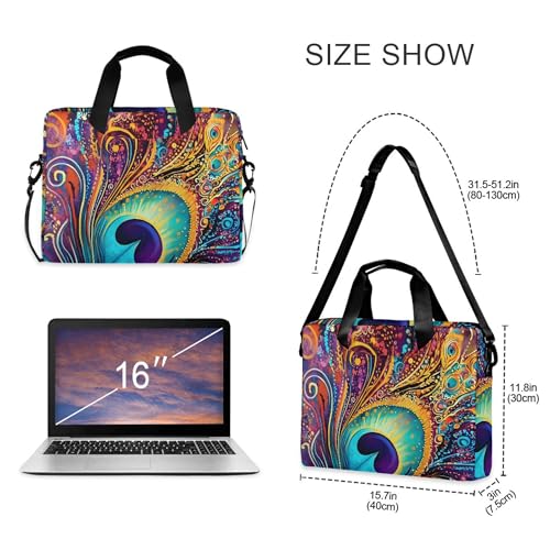 Funda colorida para laptop con patrón de plumas de pavo real miniatura 4