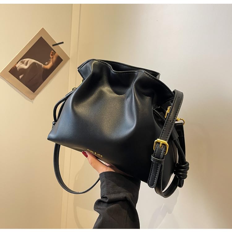 Ladies' fashionable minimalist bag, drawstring bucket bag, single shoulder crossbody bag, pleated bag4