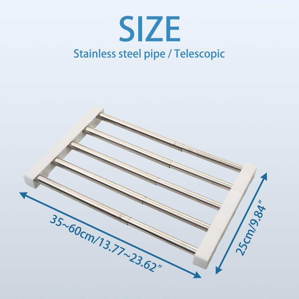 Estante extensible ajustable para armario y barra de metal para colgar, estante de almacenamiento de 35 a 60 cm con separadores de ropa para armario, cocina y baño