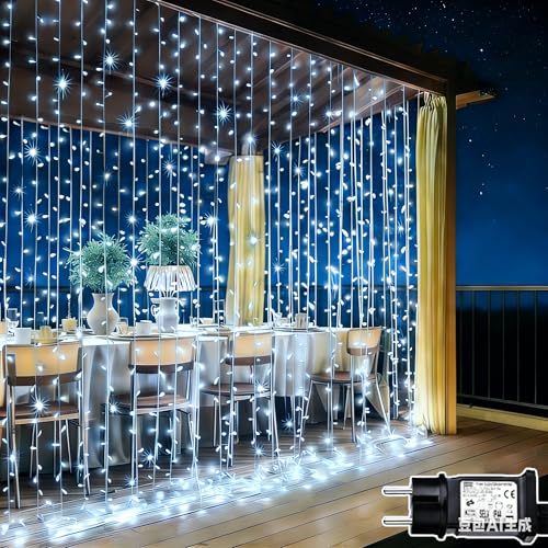 Yomistar Tenda Luminosa 6m x 3m 600 LED Tenda Luci Natale con Timer, 8 Modalità Luci Natale Esterno Cascata Impermeabile Tenda Luminosa Interno Per Giardino Matrimonio Camera Festa
