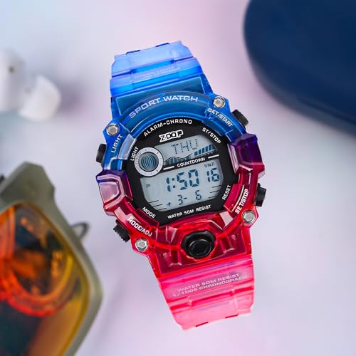 Image of Zoop Digital Watch with Digital Dial & Transparent Blue Red Strap for Boys Kids, from House of Titan - 16051PP05
