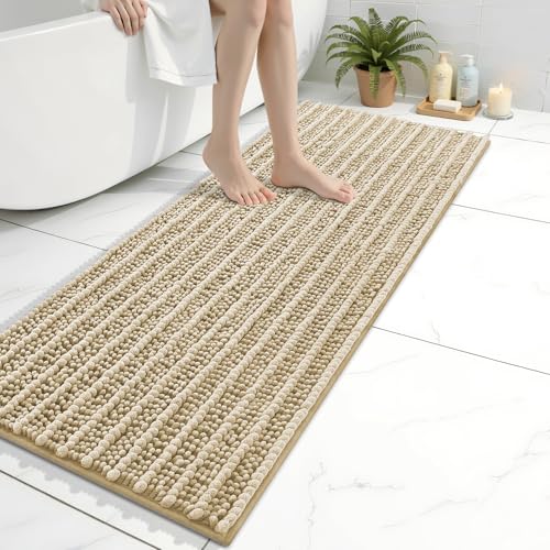 Image of Arotive Luxury Bathroom Runner Rugs 47x17, Extra Soft Thick Absorbent Shaggy Chenille Bath Rugs, Machine Wash Dry, Bath Mats for Bathroom Floor, Tub and Shower, Home Decor Accessories, Beige