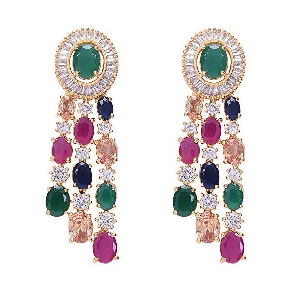 RATNAVALI JEWELS American Diamond Fashion Jewellery Red Green Blue White Multi Layer Necklace Set with Earring for Women/Girls RV3006M - Image 5