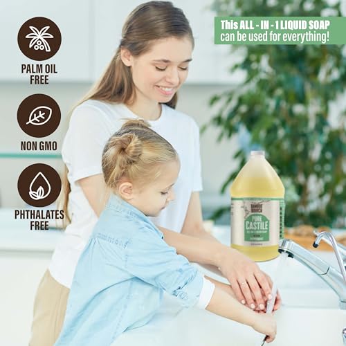 Image of BAMBOO AND BIRCH Pure Castile Soap Liquid, Certified Palm Oil Free Natural Soap, Peppermint, 64 oz