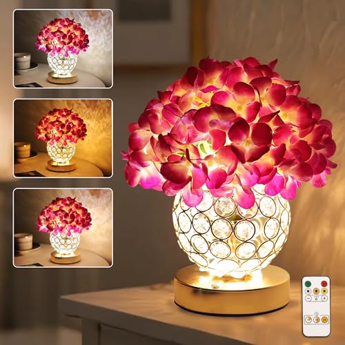 Image of Artificial Hydrangea Flower Lamp with Remote Control, Hydrangea Flower 3 Color Dimmable Night Light Gifts for Women Mom Wife Friend Birthday Christmas, Bedroom Coffee Shop Store Living Room Decor