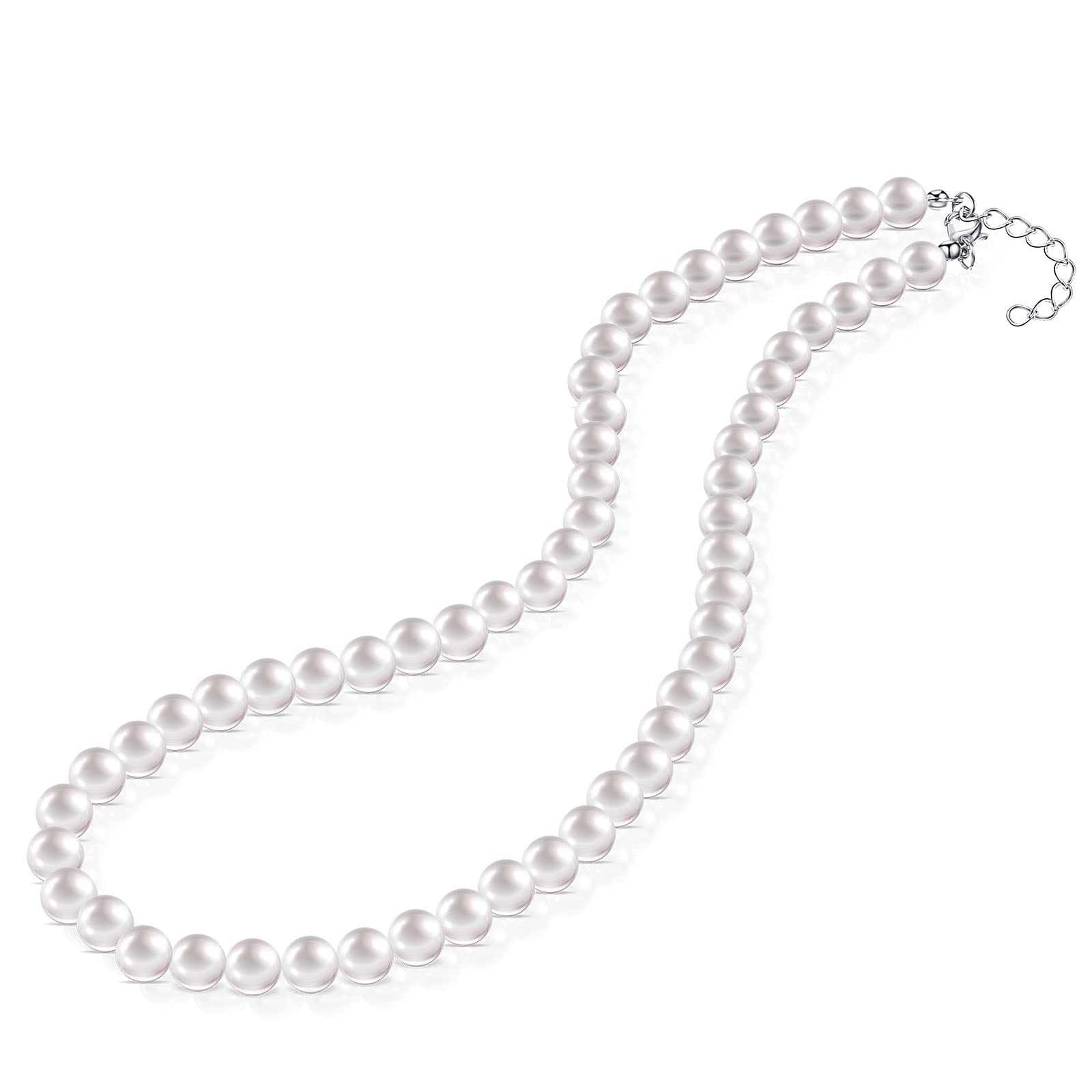 BBTOGargantilla de Perlas de Imitación Redondas Collar de Perlas Blancas Collares con Cuentas de 8 mm Collar de Perlas Falsas Vintage Collar Elegante de Boda Joyas de Disfraz para Mujer Novias