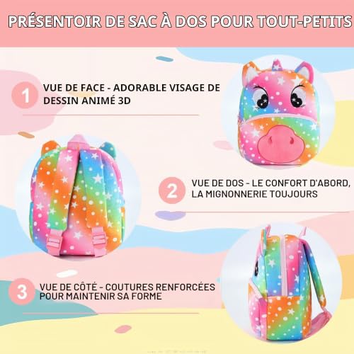 HAHASHOW Sac à Dos Enfant Garçon et Fille, Mignon Peluche Animaux Sac à Dos Bébé 2-4 Ans pour Crèche, Maternelle, Voyagee (Dragon Solitaire) – vue 4