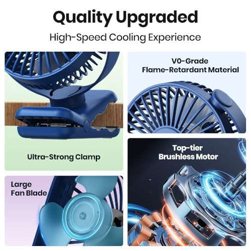 Image of TOPK Portable Clip on Fan, Mini Fan, 4 Speeds 720 Rotation, Ultra-Quiet Personal Cooling Desk Fan for Bedroom /Office /Travel /Camping (Blue, USB Powered)