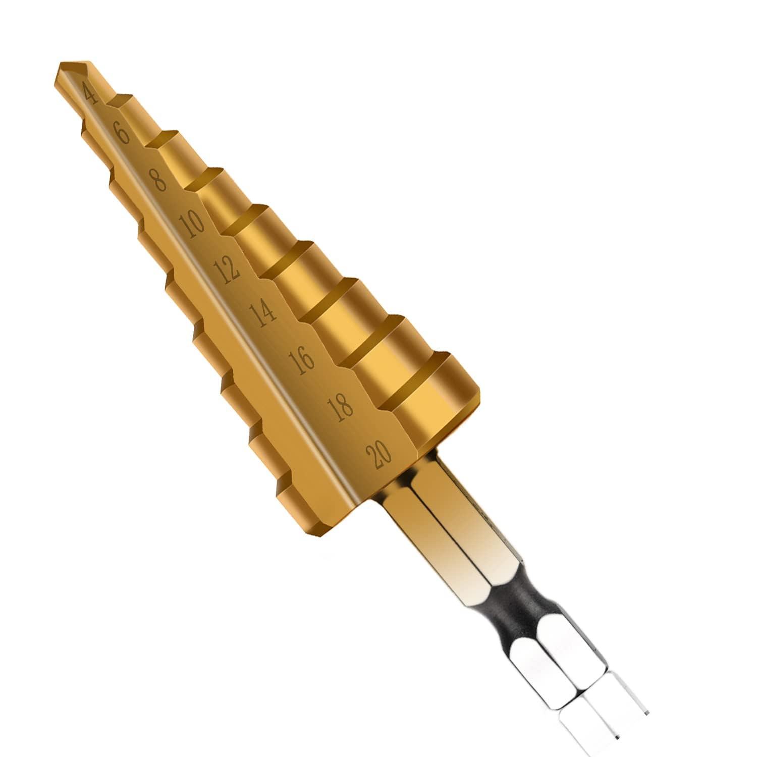 UPTODATETOOLS 4-20mm HSS Titanium Coated Step Drill Bit, 1/4" Hex Shank Quick Change Metric High Speed Steel Cone Drill Bit (B0D763PWNL) Amazon Price History, Amazon Price Tracker