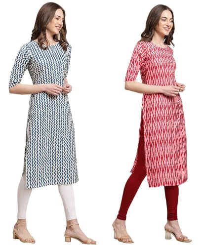 Image of Women's Straight Fit Printed Crepe Kurta, Casual Wear Kurti Combo Design No 9012