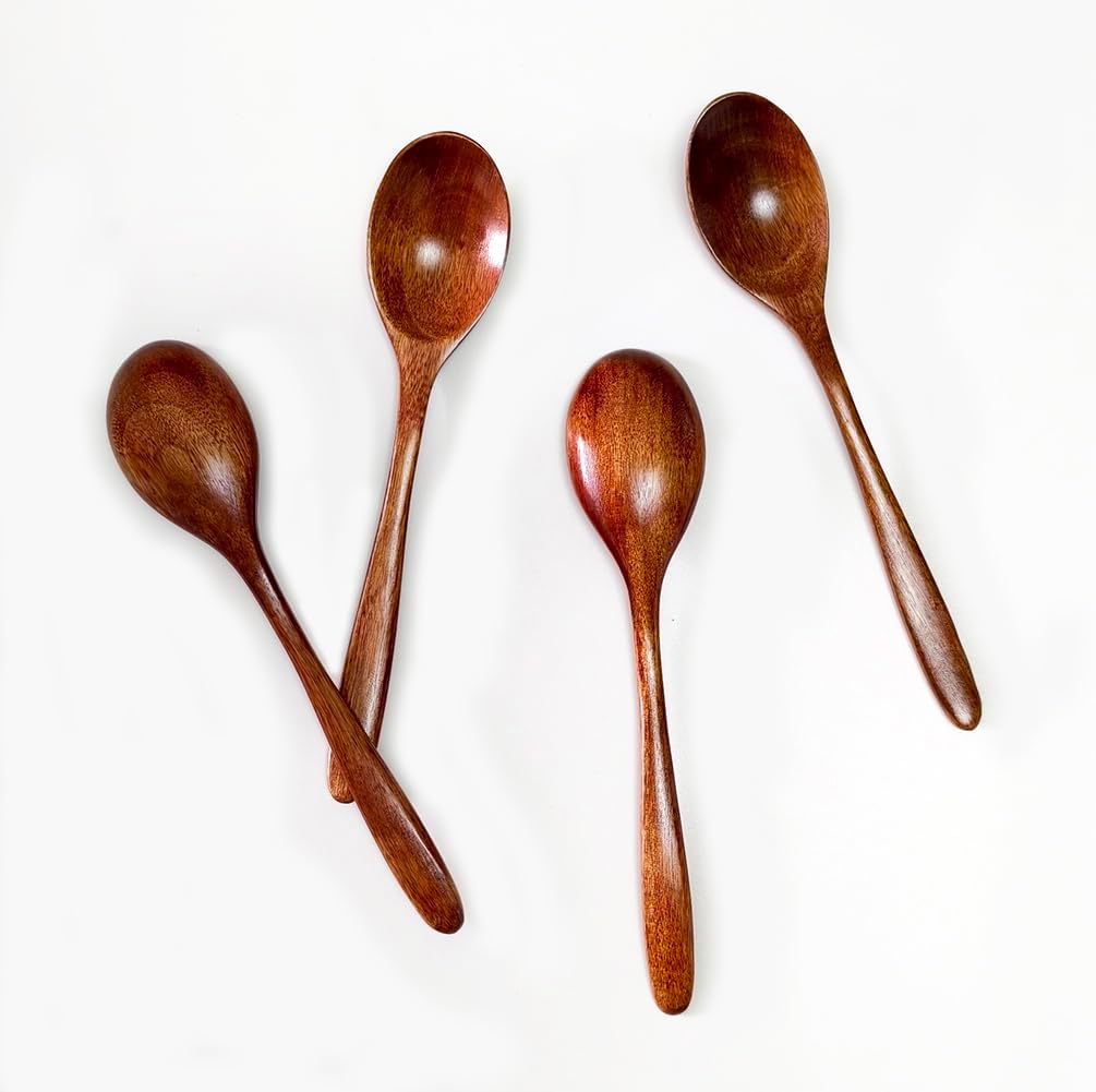 6 Pieces Spoons, Wooden Spoons for Eating, 7.1 Inch Wood Table Spoon for Cereal Yogurt Dessert, Natural Eating Spoon for for Tea, Multi-Use Utensil for Honey Jam Butter, Cooking Tasting Spoon