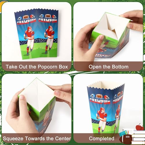Image of 32 Pack Football Popcorn Boxes 4 Styles Popcorn Bags Buckets Container Holder 2025 Football Party Supplies