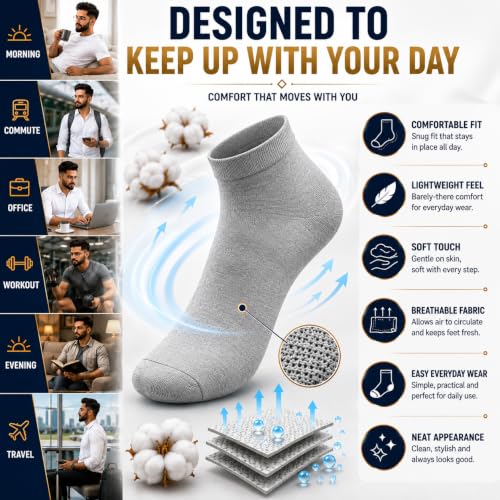 Image of MCAVOY ROME Ankle Length Cotton Socks Men & Women for Sports Unisex Multicolor Socks Ideal for Gym, Casual Wear & Running Odor Free,