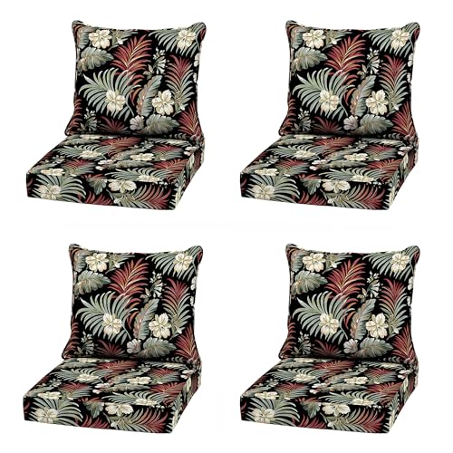 Image of Arden Outdoor Deep Seat Cushion Set, 4-Pack, 22x24, Black Tropical