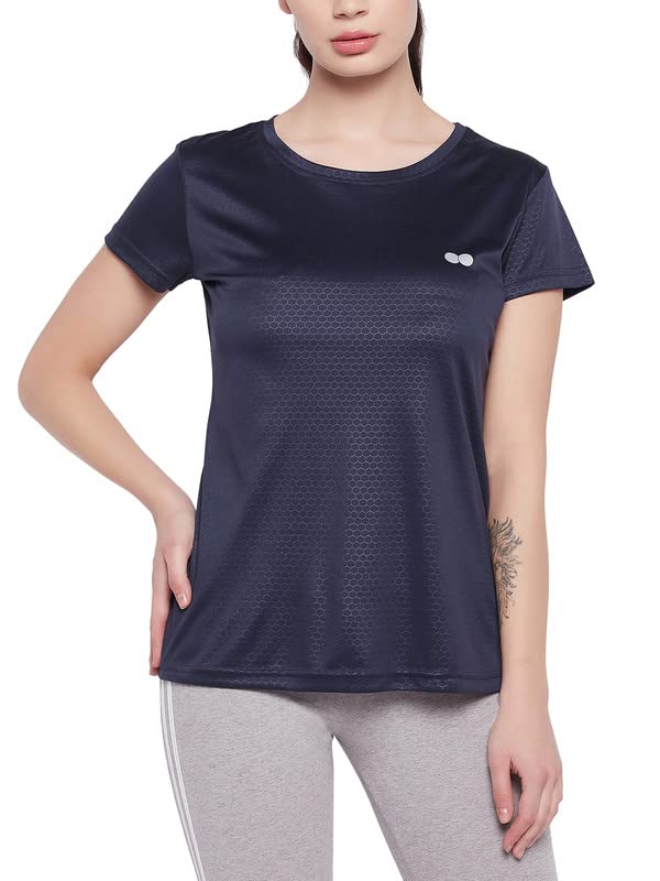 Image of Clovia Women's Honeycomb Print Active Regular Fit T-Shirt