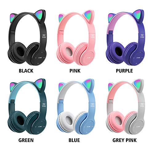 Cuffie Bluetooth con orecchie di gatto, con LED e luci a LED, pieghevoli, per giochi e gatti, cuffie wireless Bluetooth Over Ear per PC, telefono cellulare - Image 6