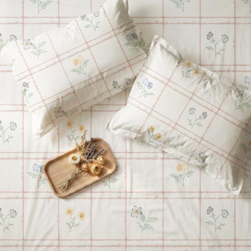 Image of Urban Space Serene 100% Cotton Bedsheet for Double Bed, Floral Queen Size Bed Sheet with 2 Pillow Covers (88 x 100 Inches, Petal & Pane Buttercream)