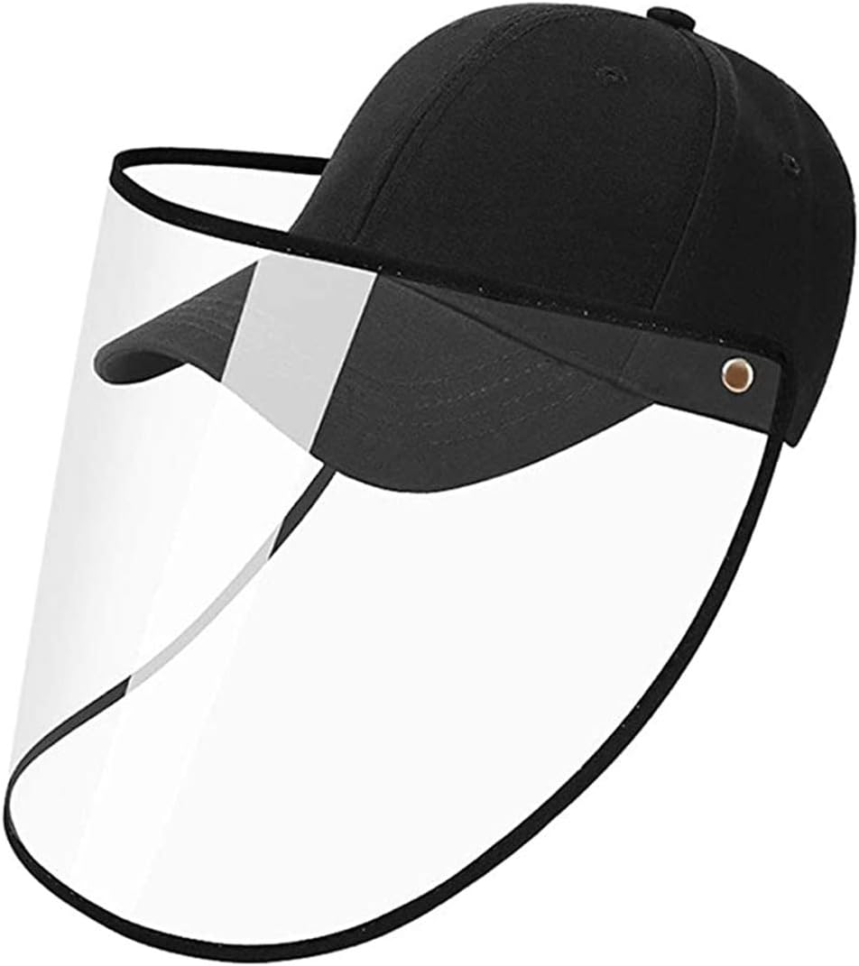 LEO Safety Full Protective Facial Baseball Cap, Protective Hat Outdoor Fishing Riding Shopping Face Shield Wide Brim Men Women Unisex Detachable Adjustable Anti-Saliva Anti-Spitting Black