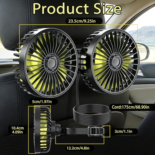 Image of Car Backseat Fan for Backseat Kids, Dual Head Usb Car Headrest Fan for Car Backseat Kids (No Battery)