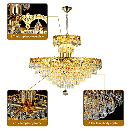Ceenli 11-Lights Modern K9 Crystal Chandelier Gold 20" Round Chandeliers 6 Tiers Ceiling Pendant Light Fixtures Golden Large Raindrop Flush Mount Chandelier For Living Room Staircase Bedroom Hallway #TOP3