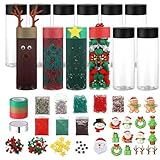 Jingmore 374 Pcs Christmas Sensory Bottles Kits 400 ml Plastic Calming Bottles Empty with Lid DIY Calm Down Jar Include Glitter Clay Felt Balls Gingerbread Men for Relieving Anxiety Disturbed