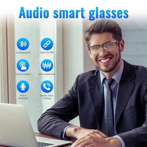 Image of GenXenon Bluetooth Audio Smart Glasses, Blue Light Glasses for Women and Men, Open Ear Sound with Mic & Speakers, Blue Light Filter & Polarized Sunglasses Lenses, Touch & Voice Assistant,