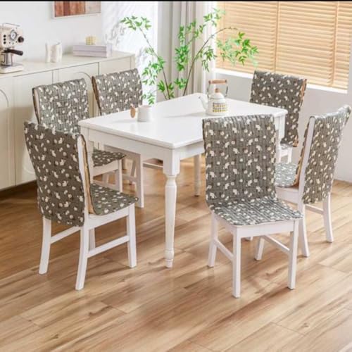 Image of HOMETHREADS Floral Quilted Cotton Chair Cover - Soft, Comfortable Dining Chair Seat Protector with Non-Slip Backing & Strong Elastic Strap for Snug Fit(Green White, Pack of 6)