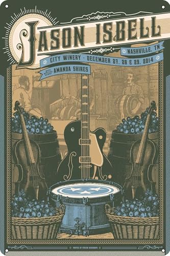2014 Jason Isbell - Nashville Silkscreen Concert Poster Retro Metal Tin Sign Vintage Sign for Cafe Bar Man Cave Office Garage Home Wall Decor 12 X 8 inch