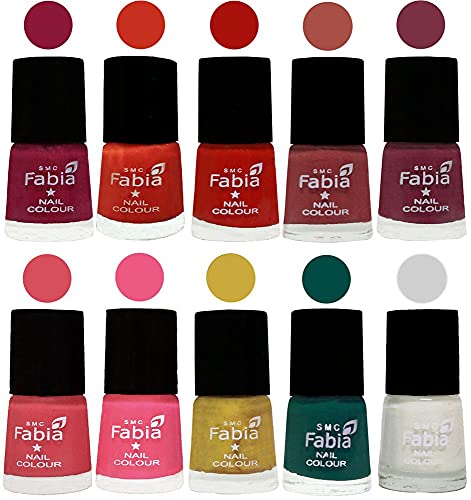 Image of SMC Fabia ALL IN ONE (PACK OF 10), Long Lasting Glossy Nail Polish, 6 ml Each, All Vibrant Colours,02462