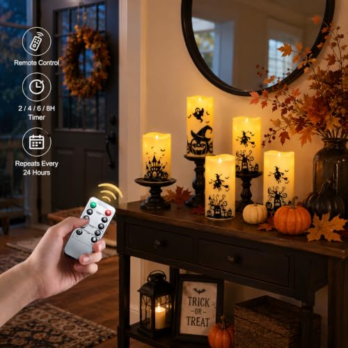 MUMCHASI Halloween Decor, Halloween Flameless Pillar Candles with Remote | Battery Operated Halloween Candles, Flikcering LED Spooky Decor, Haunted House Ghost Decoration for Party Table Fireplace - image 7