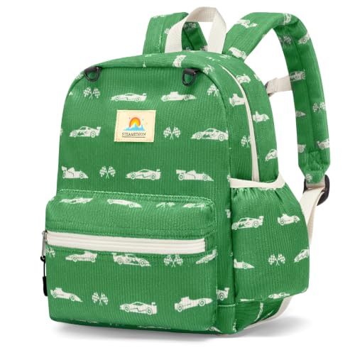 Image of STEAMEDBUN Corduroy Toddler Backpack for Girls 2-4: Kids backpack for Boys Girls - 12 inch Preschool Kindergarten Backpacks - Green Racing
