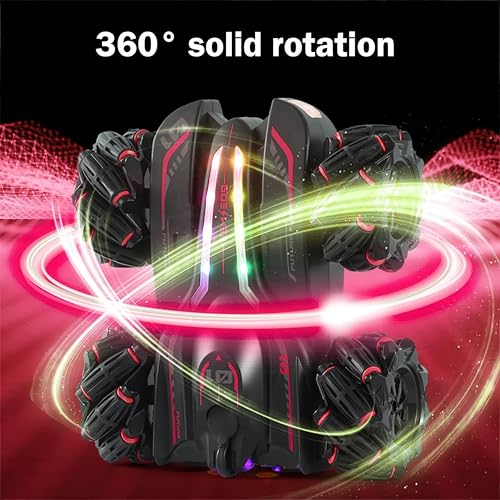 Image of Eli & Chi 4X4 Wheel Drive Double Sided RC Stunt Toy Car: Drift Toy for Kids & Adult Remote Control Racing 360 RGB Lights Off Road 2 Rechargeable Batteries High Speed Spray Gesture Watch,Black